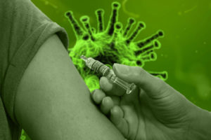 Eine Impfung mit dem Virus im Hintergrund